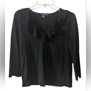 Chaps 3/4 Sleeve V-Neck Ruffle Trim Top Women XL
